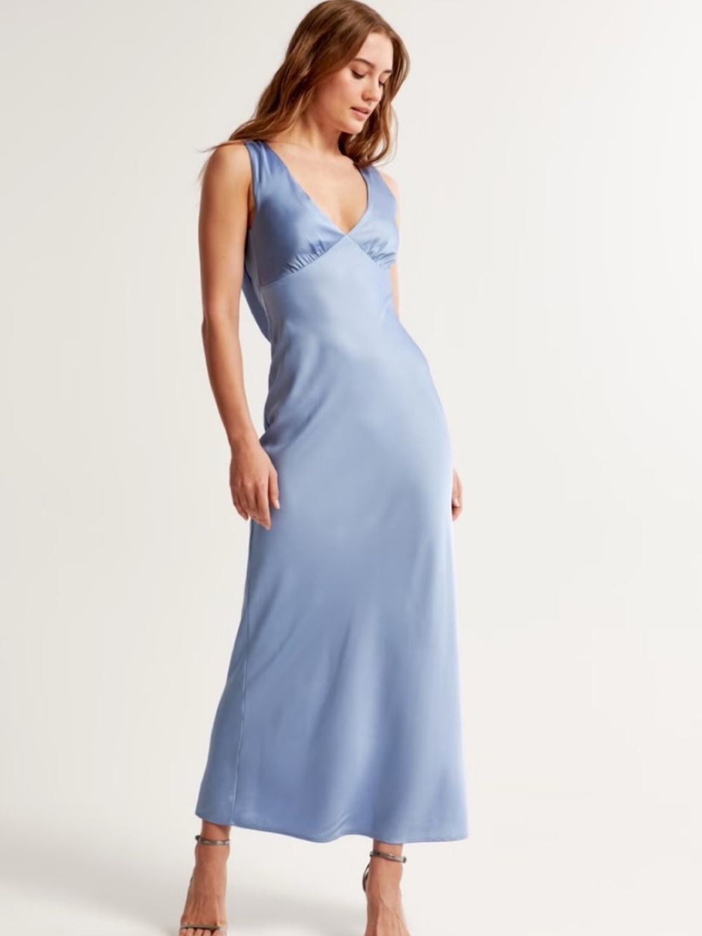 Abercrombie Pale Blue Satin Cowl Back Maxi Dress